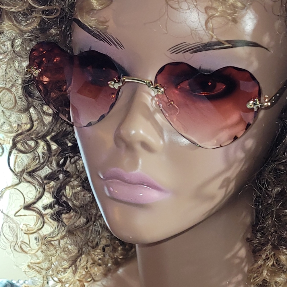 Limited Edition - Burnt Sienna Rimless Heart Shaped Sunglasses - Picture 4 of 4